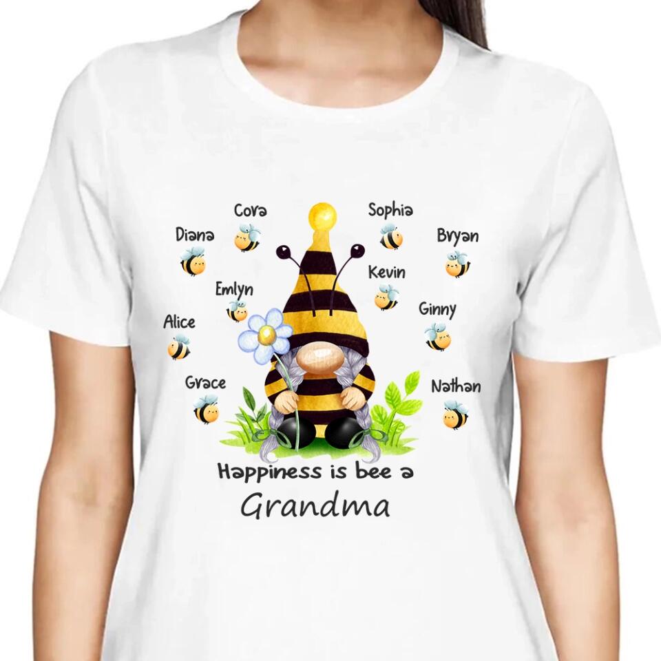 Grandma and Grandkids - Happiness is Bee A Grandma -  Personalized Grandma T-Shirt, Hoodie - Best Gift for Mom, Grandma