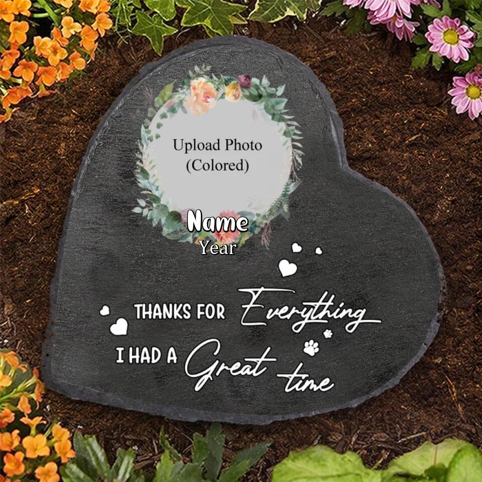 Thanks For Everything - Custom Photo Personalized Pet Memorial Pet Heart Shaped Stone, Gift Idea Indoor Outdoor