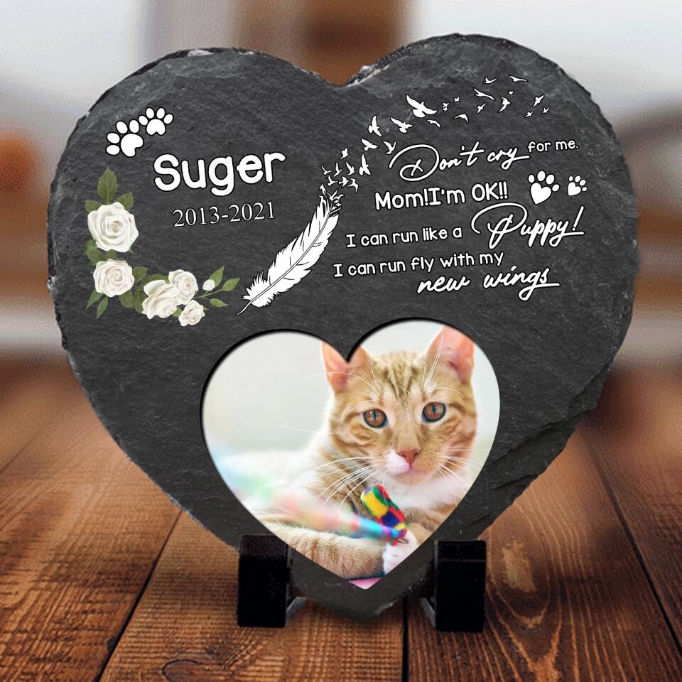 Custom Photo&Text - Personalized Memorial Pet Heart Shaped Stone,Gift Idea For Dog Mom and Cat Mom