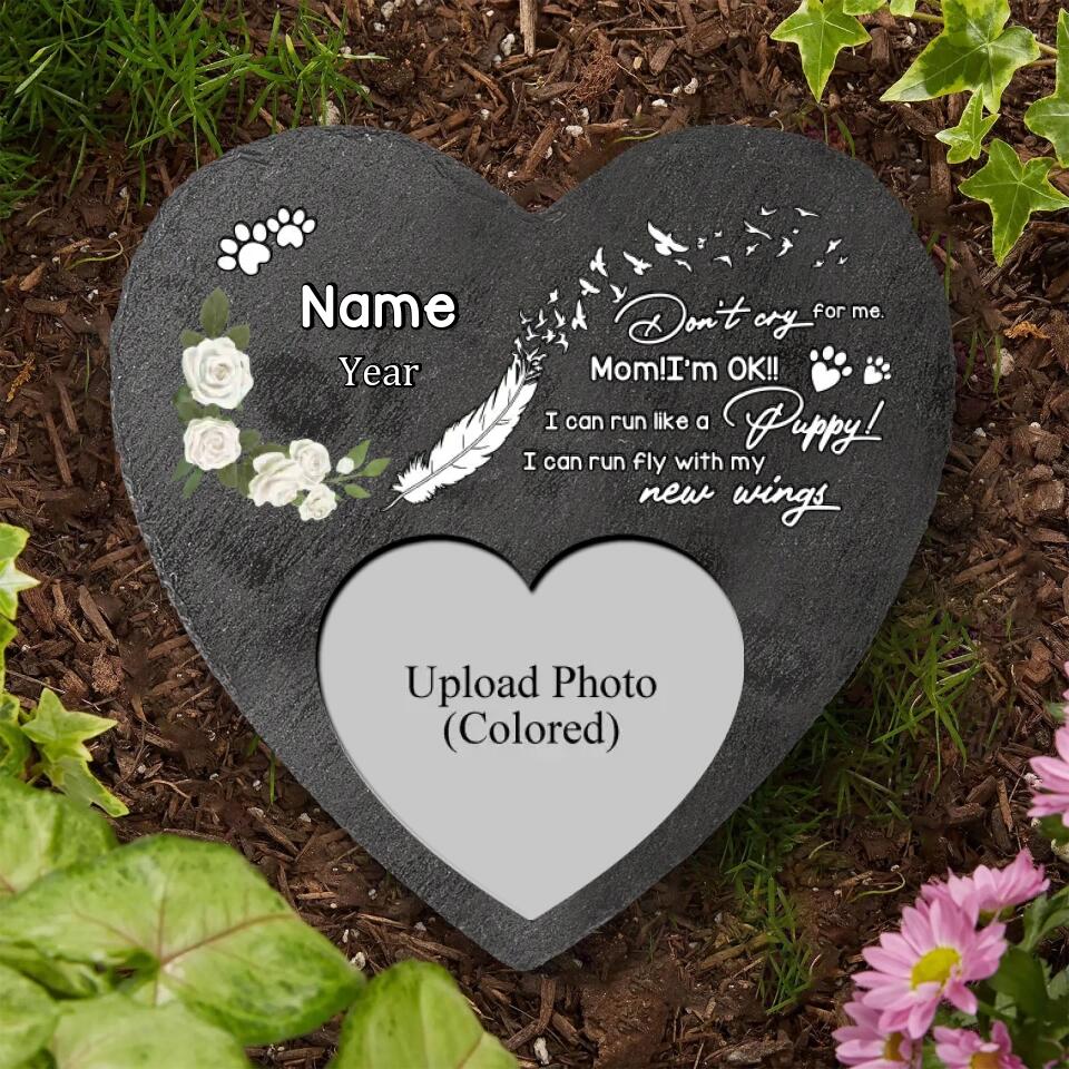 Custom Photo&Text - Personalized Memorial Pet Heart Shaped Stone,Gift Idea For Dog Mom and Cat Mom