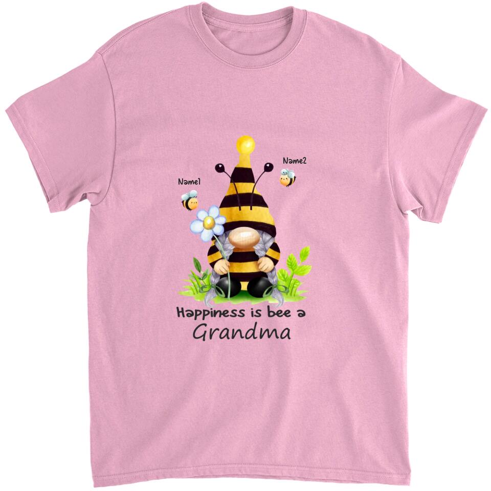 Grandma and Grandkids - Happiness is Bee A Grandma -  Personalized Grandma T-Shirt, Hoodie - Best Gift for Mom, Grandma