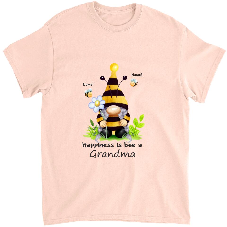 Grandma and Grandkids - Happiness is Bee A Grandma -  Personalized Grandma T-Shirt, Hoodie - Best Gift for Mom, Grandma