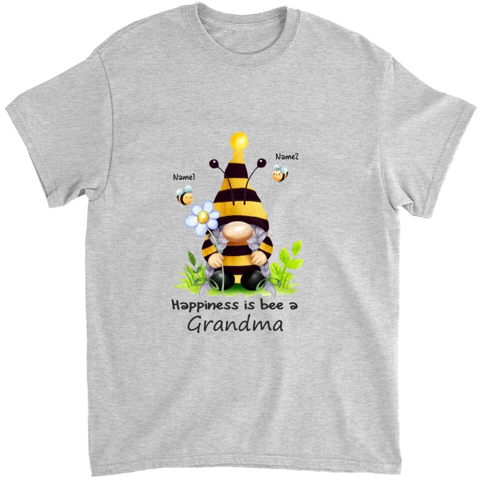 Grandma and Grandkids - Happiness is Bee A Grandma -  Personalized Grandma T-Shirt, Hoodie - Best Gift for Mom, Grandma