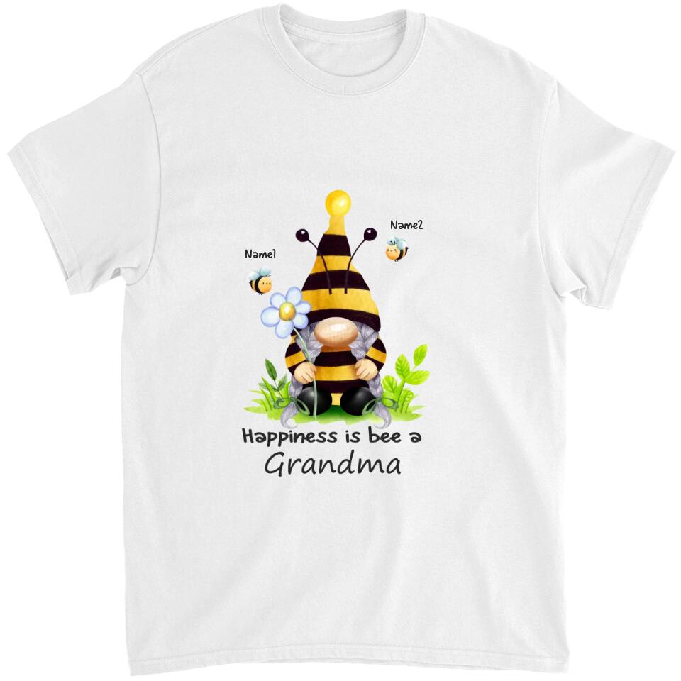 Grandma and Grandkids - Happiness is Bee A Grandma -  Personalized Grandma T-Shirt, Hoodie - Best Gift for Mom, Grandma