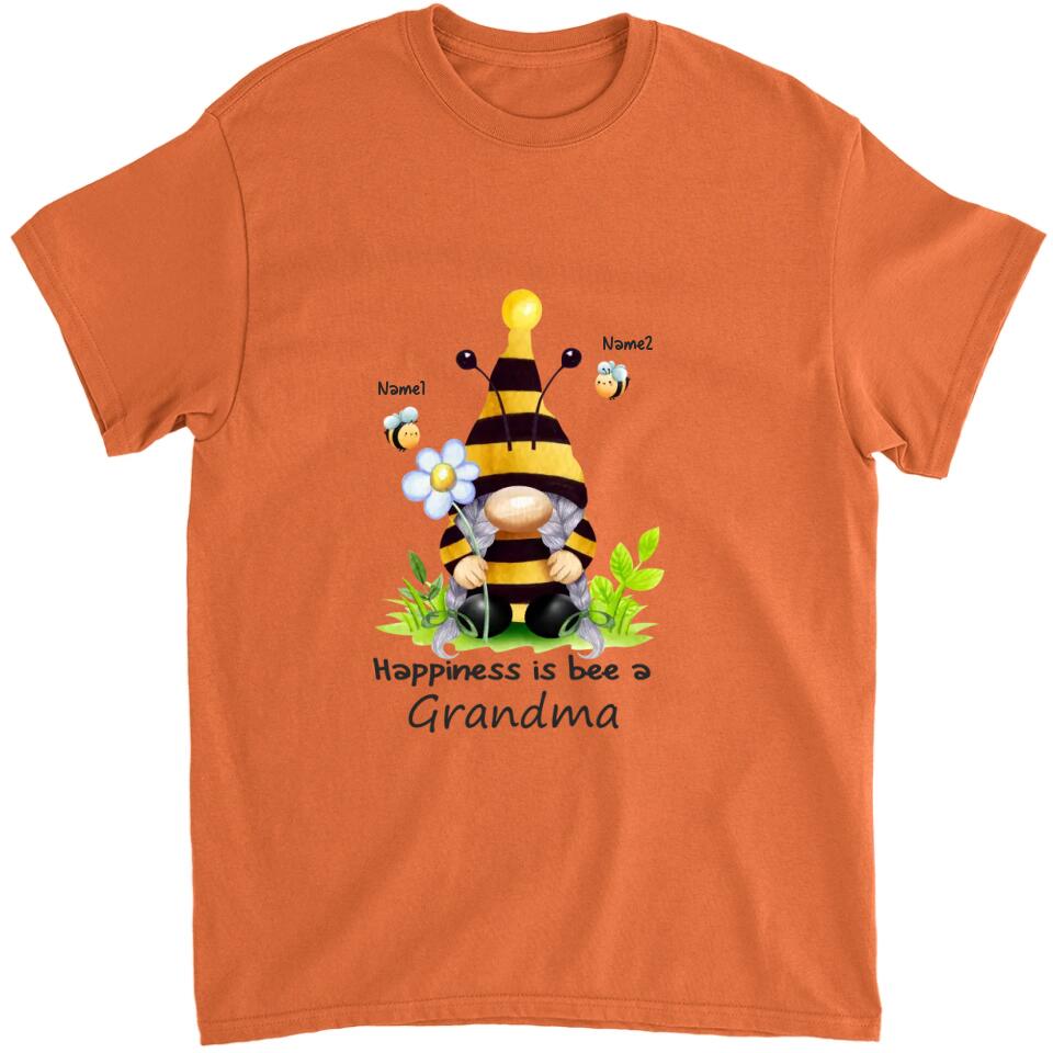 Grandma and Grandkids - Happiness is Bee A Grandma -  Personalized Grandma T-Shirt, Hoodie - Best Gift for Mom, Grandma