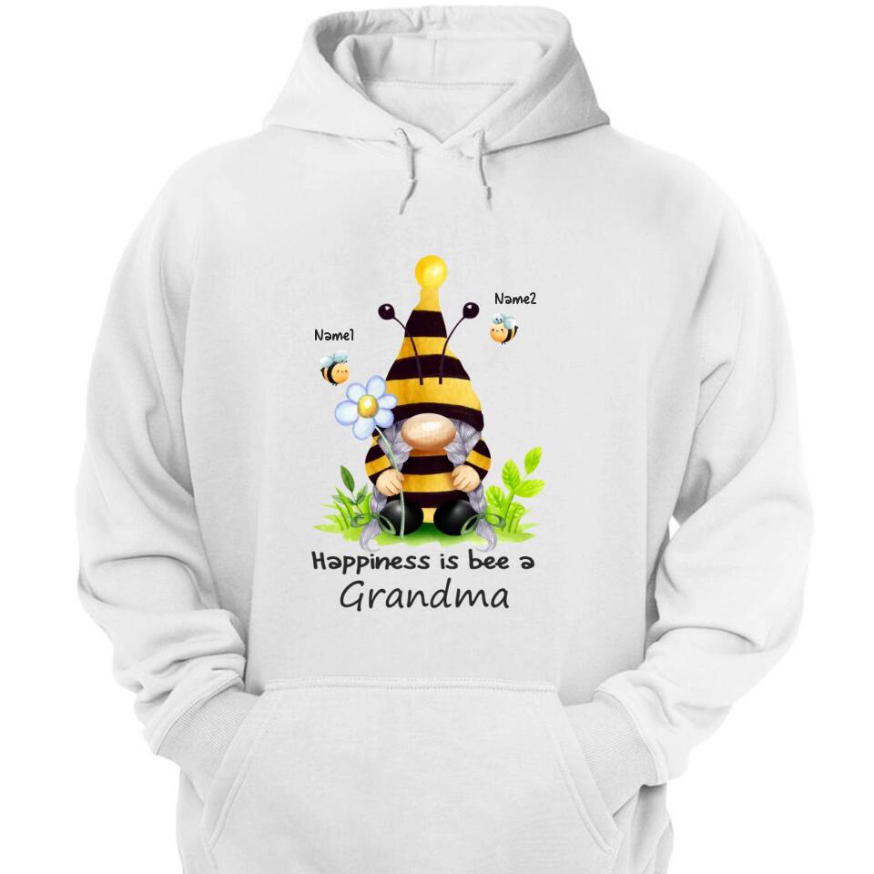 Grandma and Grandkids - Happiness is Bee A Grandma -  Personalized Grandma T-Shirt, Hoodie - Best Gift for Mom, Grandma