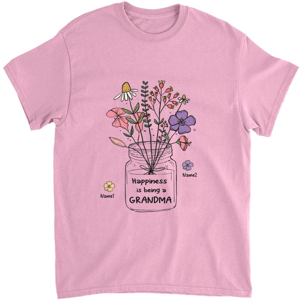 Grandma and Grandkids - Personalized Happiness is being a Grandma Flower Art T-Shirt, Hoodie - Best Gift for Mother's Day