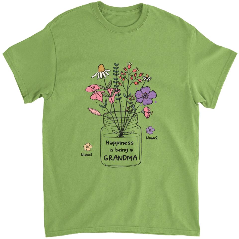 Grandma and Grandkids - Personalized Happiness is being a Grandma Flower Art T-Shirt, Hoodie - Best Gift for Mother's Day