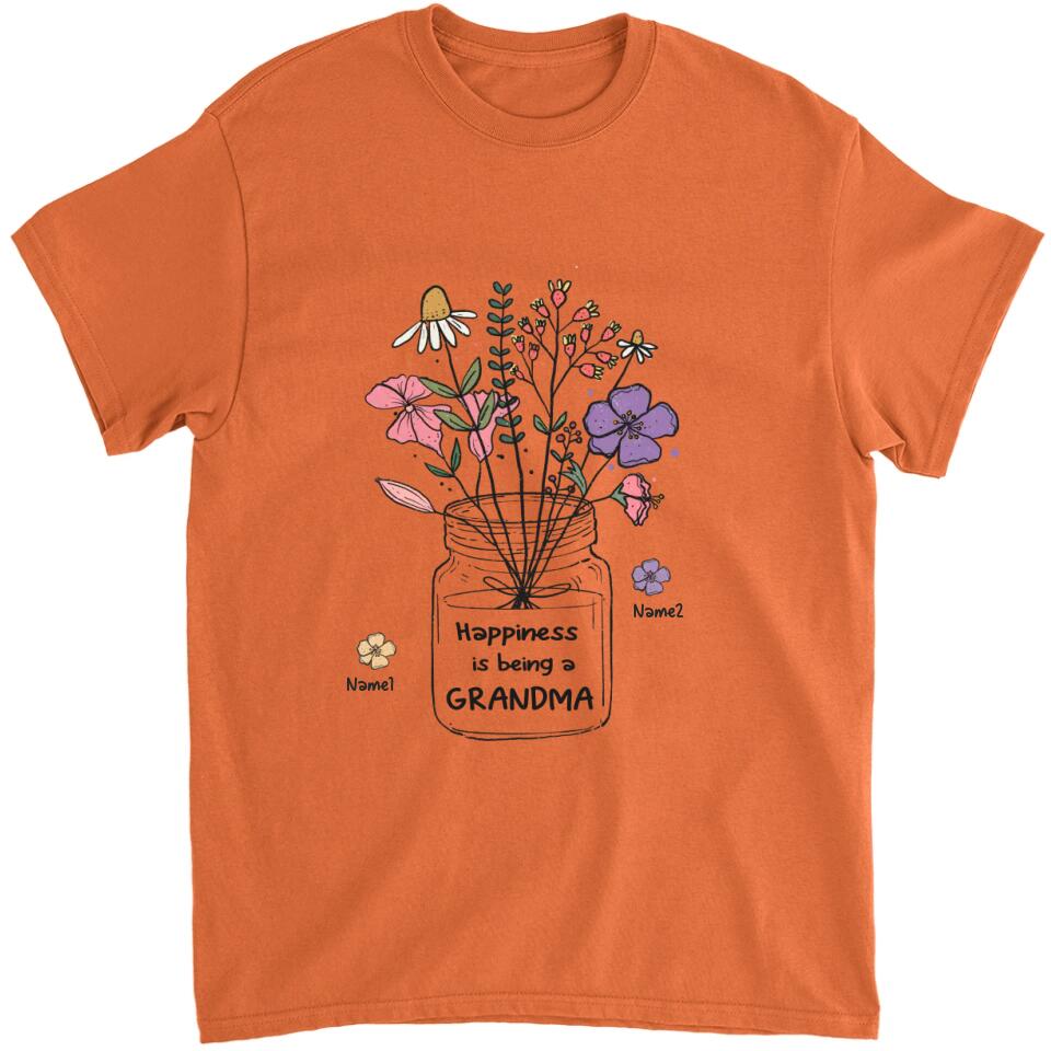 Grandma and Grandkids - Personalized Happiness is being a Grandma Flower Art T-Shirt, Hoodie - Best Gift for Mother's Day