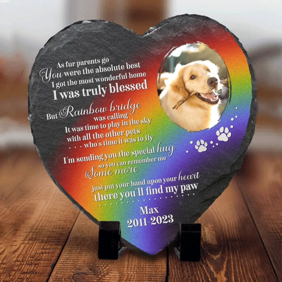 Pet Loss Custom Photo Memorial Pet At The Rainbow Bridge Heart Shaped Stone, Personalized Pet Memorial Gift