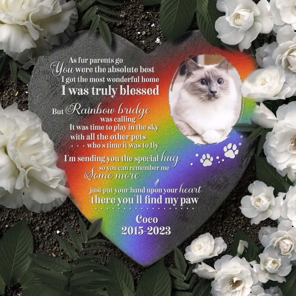 Pet Loss Custom Photo Memorial Pet At The Rainbow Bridge Heart Shaped Stone, Personalized Pet Memorial Gift