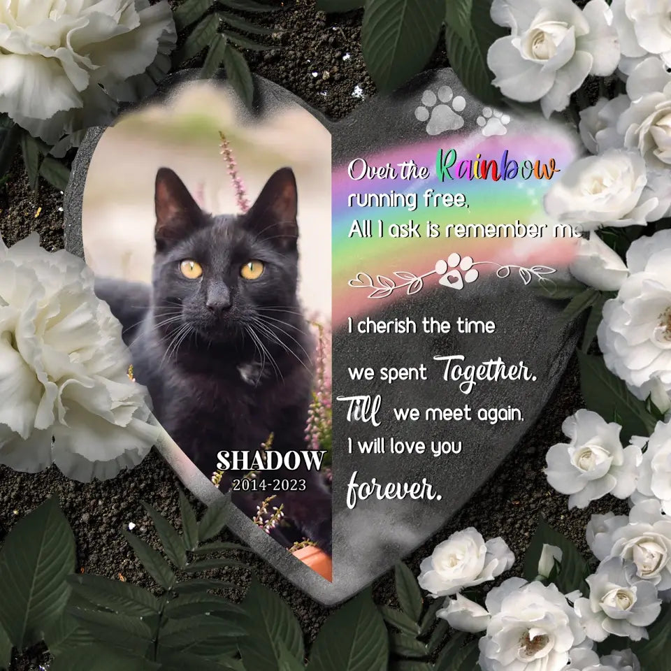 Over The Rainbow Running Free - Custom Photo Personalized Pet Memorial Heart Shaped Stone, Gift For Pet Lover