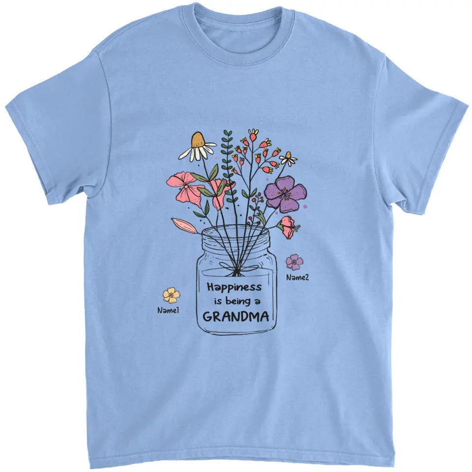 Grandma and Grandkids - Personalized Happiness is being a Grandma Flower Art T-Shirt, Hoodie - Best Gift for Mother's Day