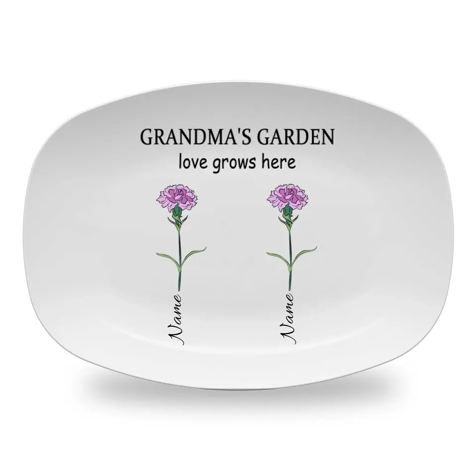 Grandma's Garden Love Grows Here, Personalized Family Birth Flower Platter, Grandma Gift - Mothers Birthday Gift