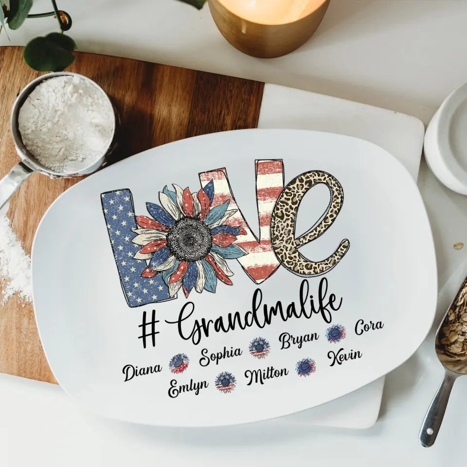 Personalized 4th of July Grandma Platter with Grandkids' Names - Mother‘s Day Gift