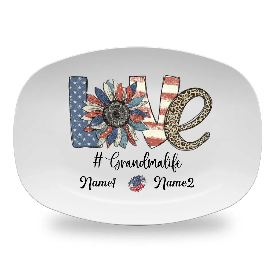 Personalized 4th of July Grandma Platter with Grandkids' Names - Mother‘s Day Gift