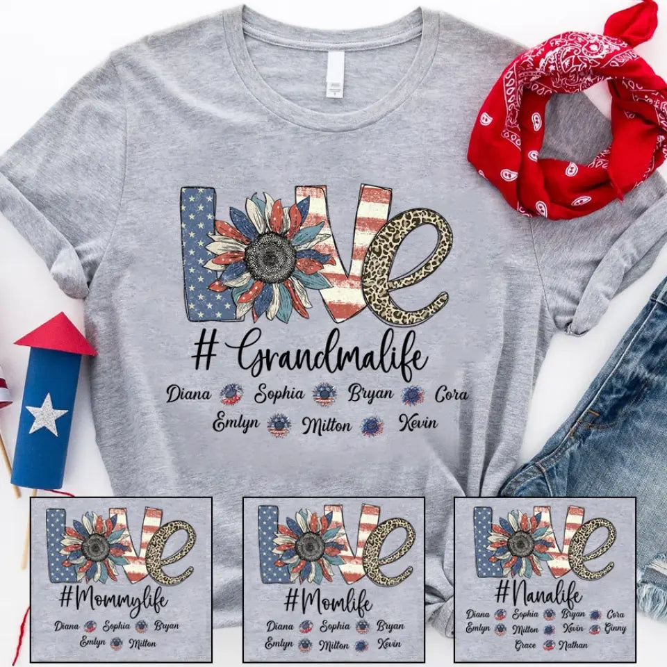 4th of July Grandma Shirt with Grandkids' Names - Best Gift for Mother's Day