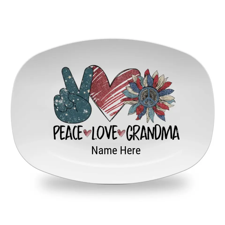 Peace Love Grandma, Personalized American Grandma Platters with Grandkids Name, Gift for Grandma Mom, Mother's Day Gift