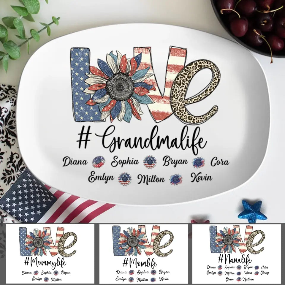 Personalized 4th of July Grandma Platter with Grandkids' Names - Mother‘s Day Gift