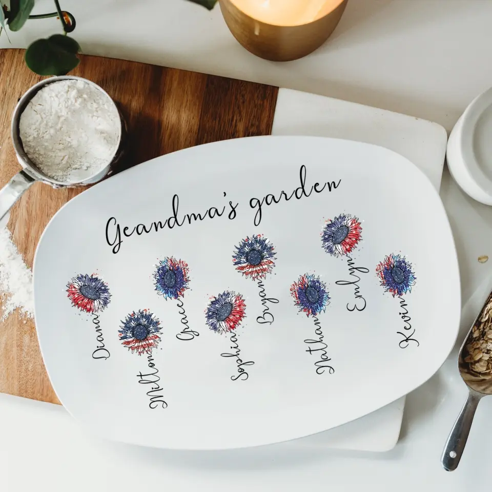 Grandma's Garden Love Grows Here, Personalized Family Birth Flower Platter, Grandma Gift - Mother's Day Birthday Gift