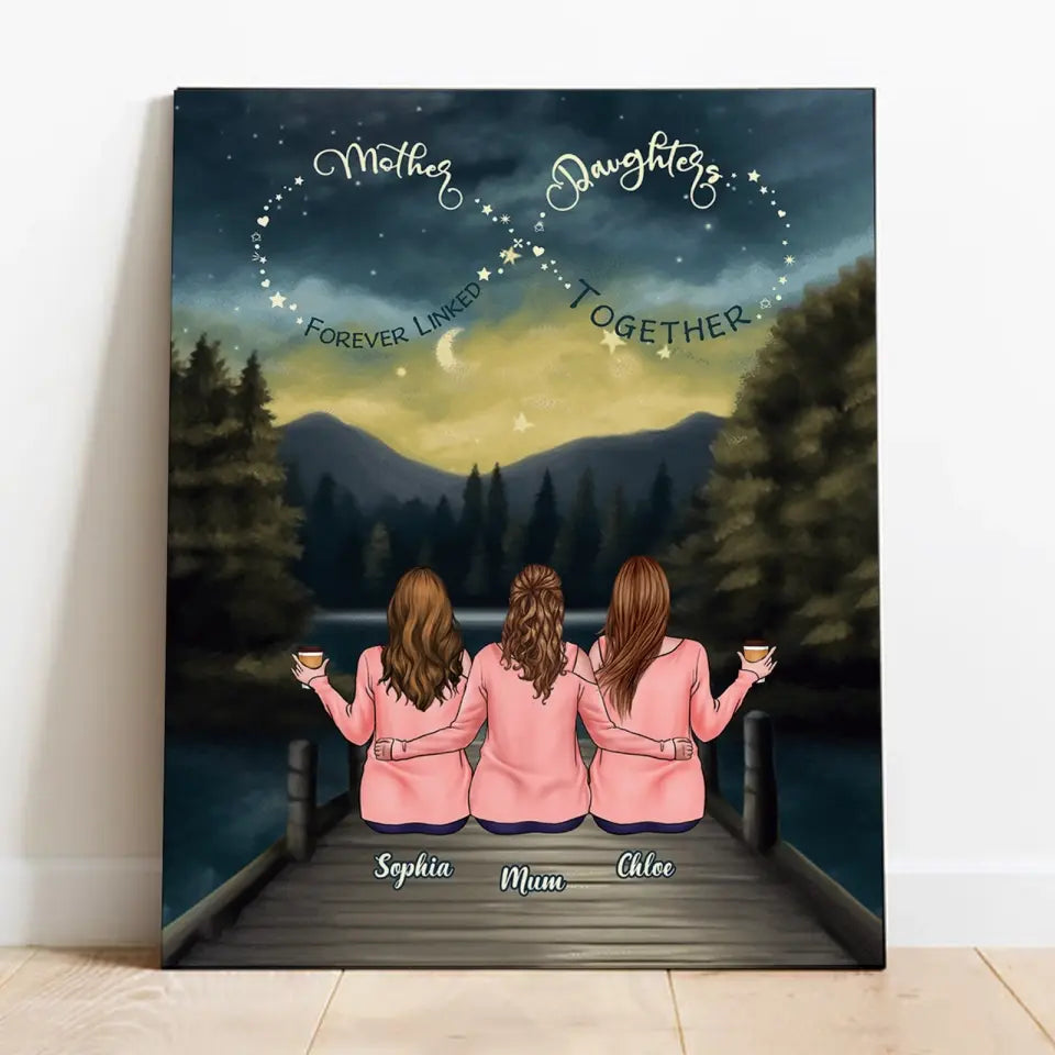 Mother's Day Gift - Mother & Daughters - Mother & Daughter Forever Linked Together - Personalized Wrapped Canvas