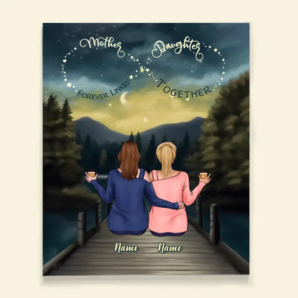 Mother's Day Gift - Mother & Daughters - Mother & Daughter Forever Linked Together - Personalized Wrapped Canvas