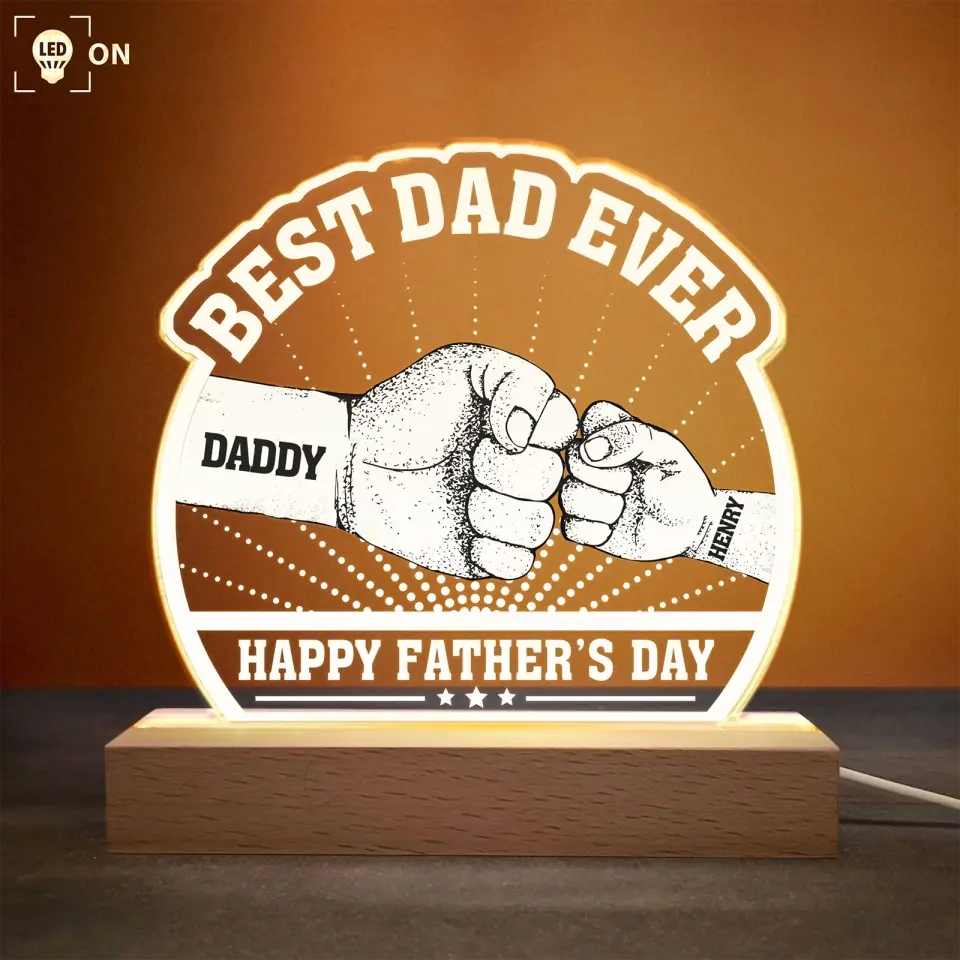 Happydad Led Best Dad Ever - Personalized 3D LED Light Wooden Base - Happy Father's ...