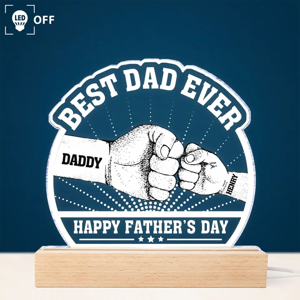 Happydad Led Best Dad Ever - Personalized 3D LED Light Wooden Base - Happy Father's ...