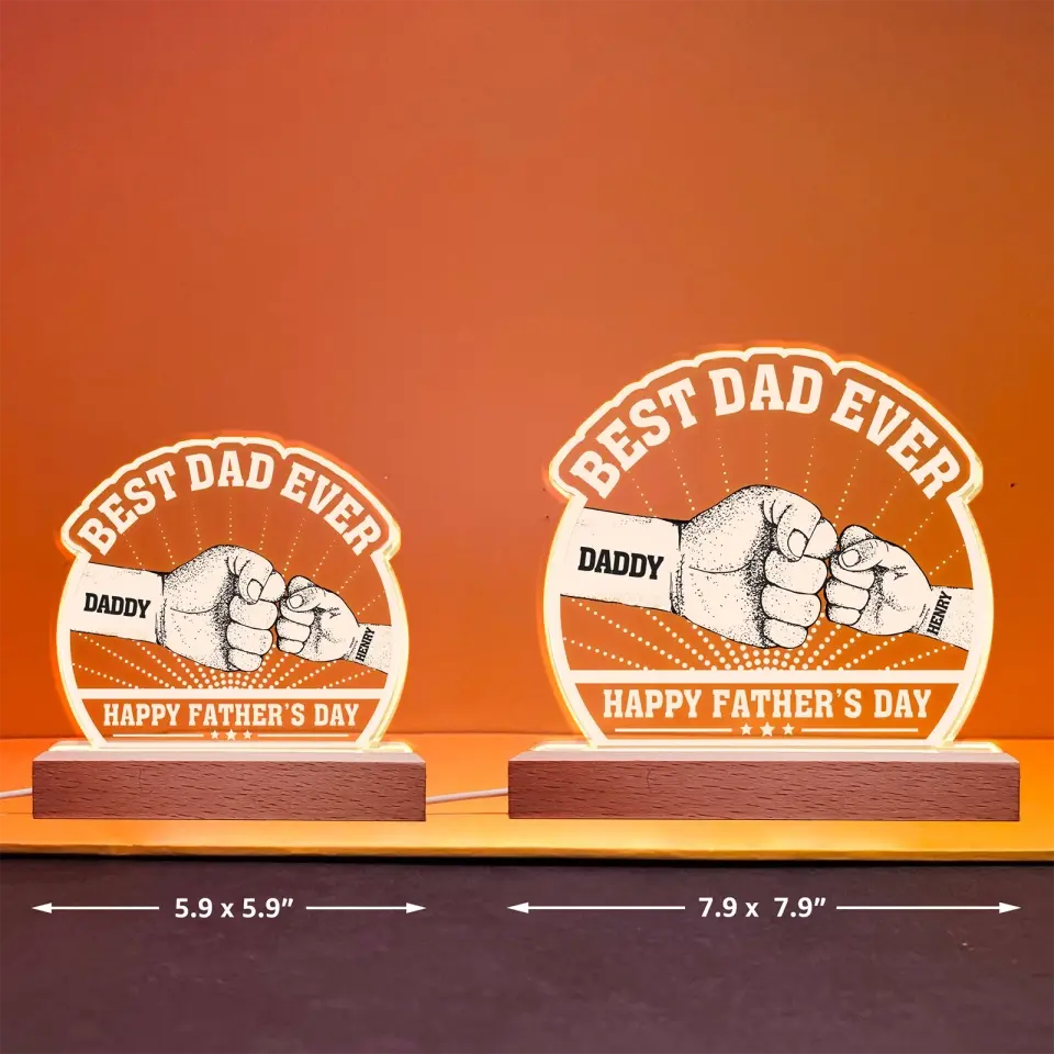 Happydad Led Best Dad Ever - Personalized 3D LED Light Wooden Base - Happy Father's ...