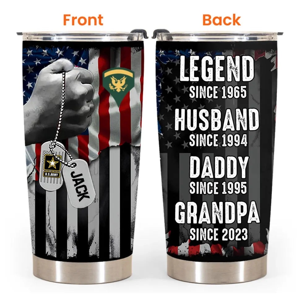 Legend Husband Daddy Grandpa Since Flag - Personalized Tumbler Cup - Father's Day Gift