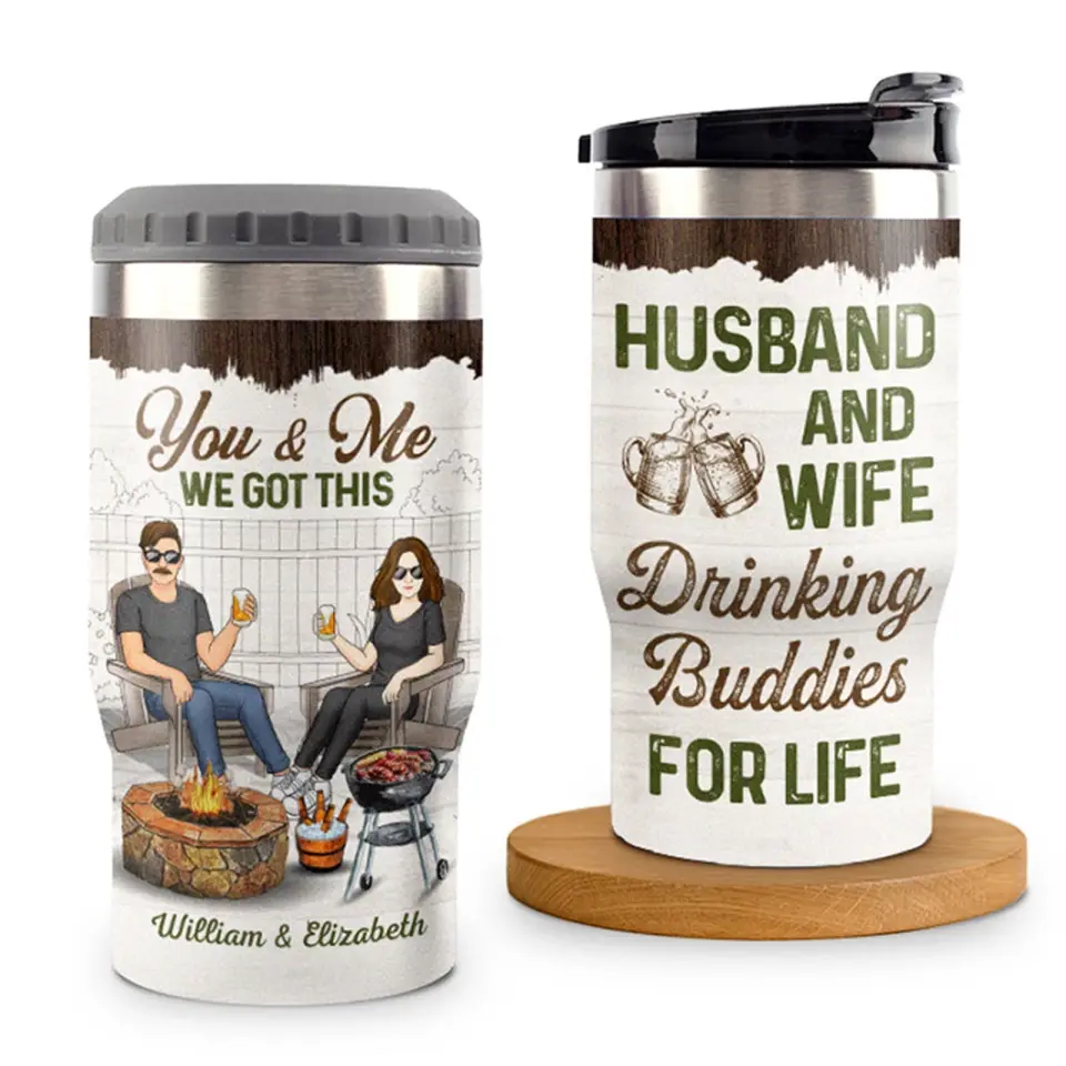 Drinking Buddies For Life - Couple Personalized Custom Can Cooler - Gift For Husband Wife, Anniversary