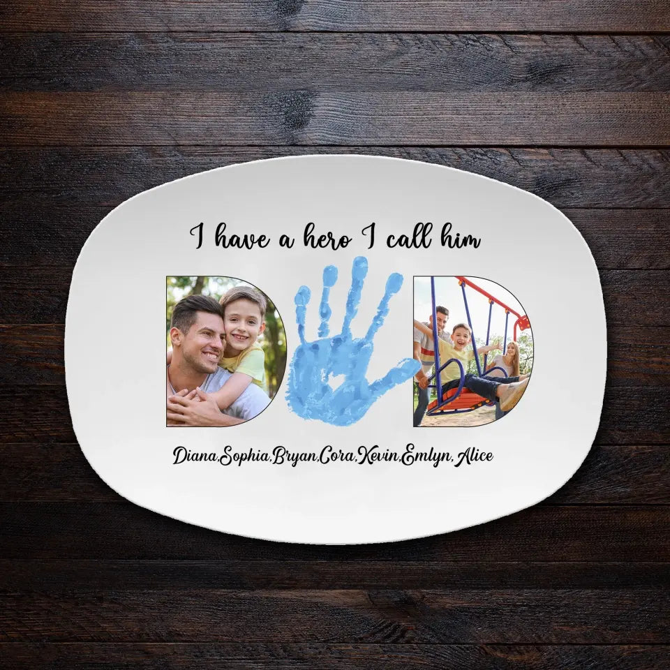 Custom Photo, Handprint Platter, Father's Day Gift, Personalized BBQ Grilling Plate, Custom Serving Platter For Dad