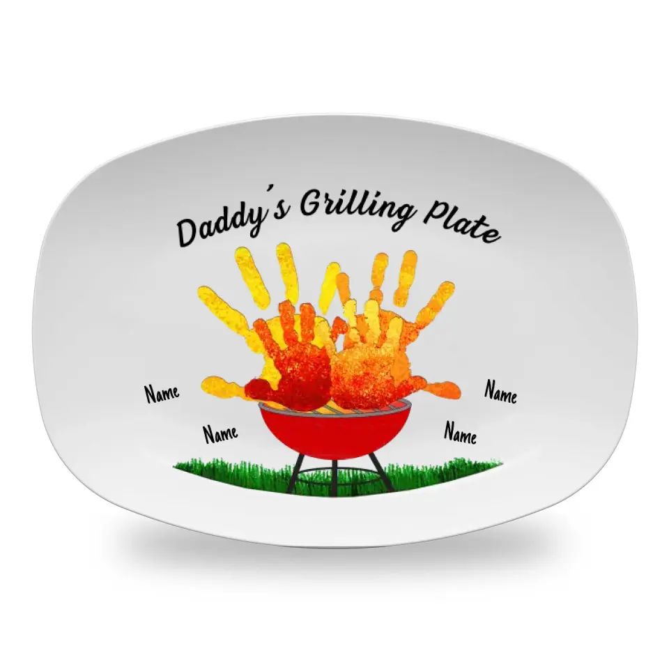 Daddy's Grilling Plate - Handprint Custom Grilling Plate, Personalized Platter for Father's Day, Gift for Dad from Kids, Handprint Plate for Daddy