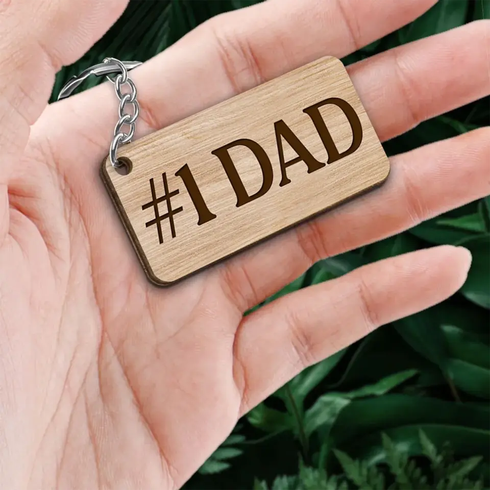 Best Dad Ever Back View Man Kids Dog Cat Personalized Wooden Keychain - Gift for Husband, Wife