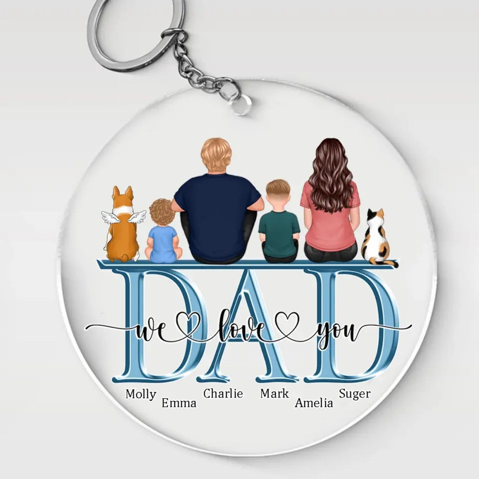 Dad We Love You Back View Gift For Daddy Family Personalized Acrylic Keychain, Father's Day Gift