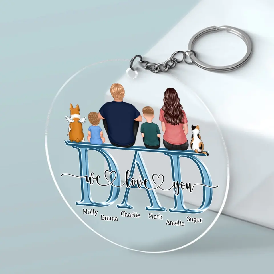 Dad We Love You Back View Gift For Daddy Family Personalized Acrylic Keychain, Father's Day Gift