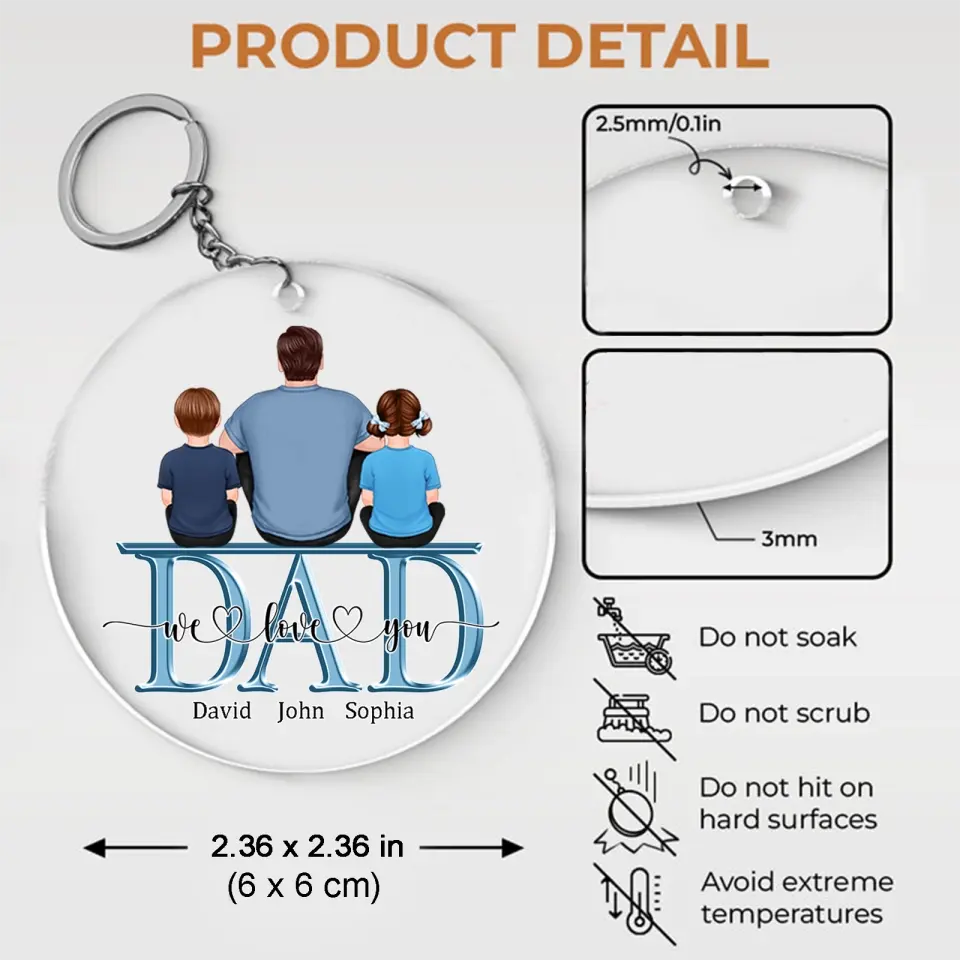 Dad We Love You Back View Gift For Daddy Family Personalized Acrylic Keychain, Father's Day Gift