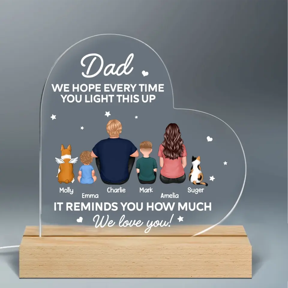 Dad We Love You - Personalized Custom Shape Acrylic Plaque LED Night Light - Father‘s Day Gift