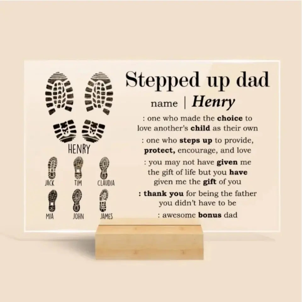 Shoes Print Stepped Up Dad Thank You - Personalized Acrylic Plaque - Best Gift For Father