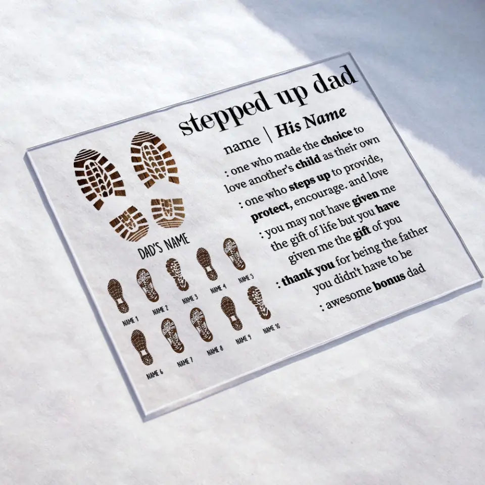 Shoes Print Stepped Up Dad Thank You - Personalized Acrylic Plaque - Best Gift For Father