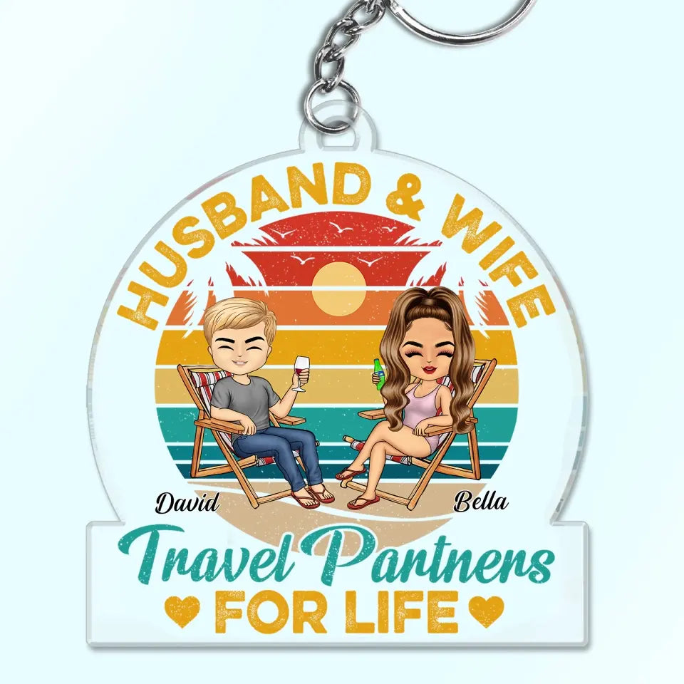 Husband And Wife Travel Partners For Life Beach Traveling Couple - Personalized Custom Acrylic Keychain