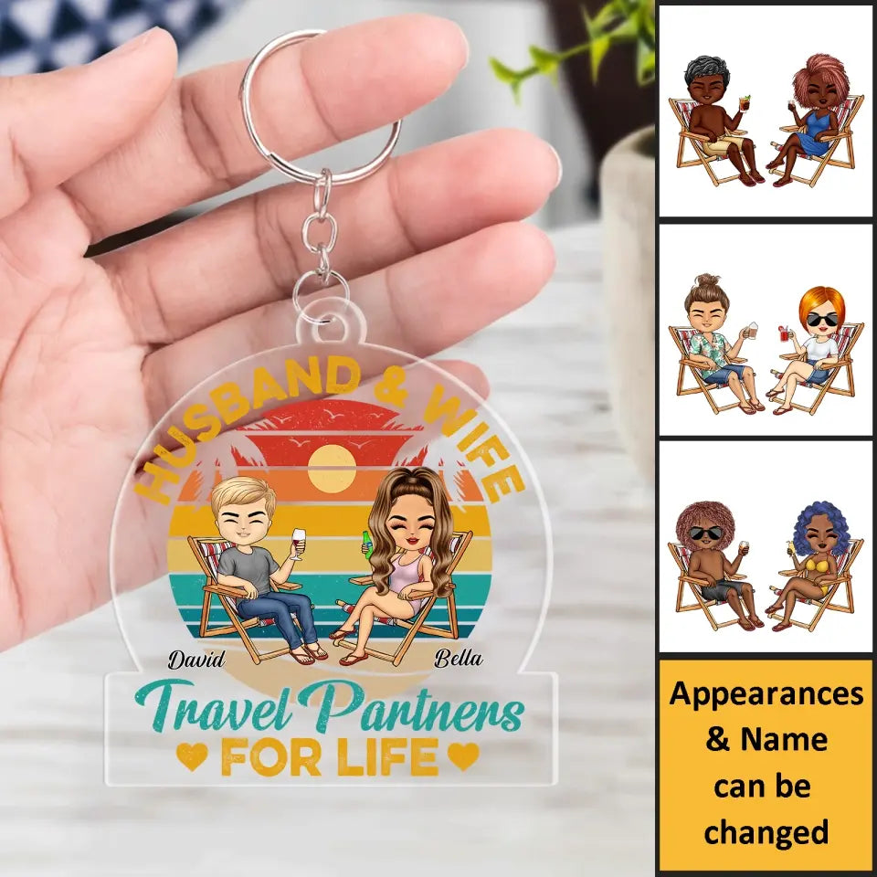 Husband And Wife Travel Partners For Life Beach Traveling Couple - Personalized Custom Acrylic Keychain