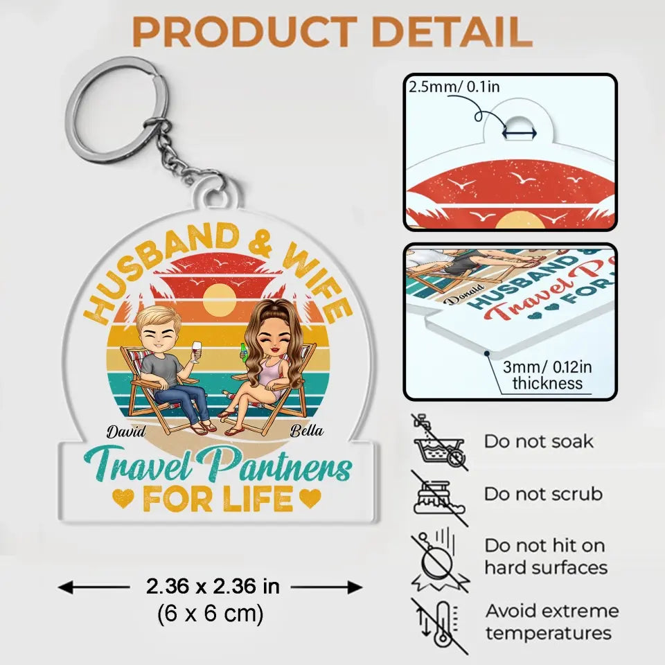 Husband And Wife Travel Partners For Life Beach Traveling Couple - Personalized Custom Acrylic Keychain