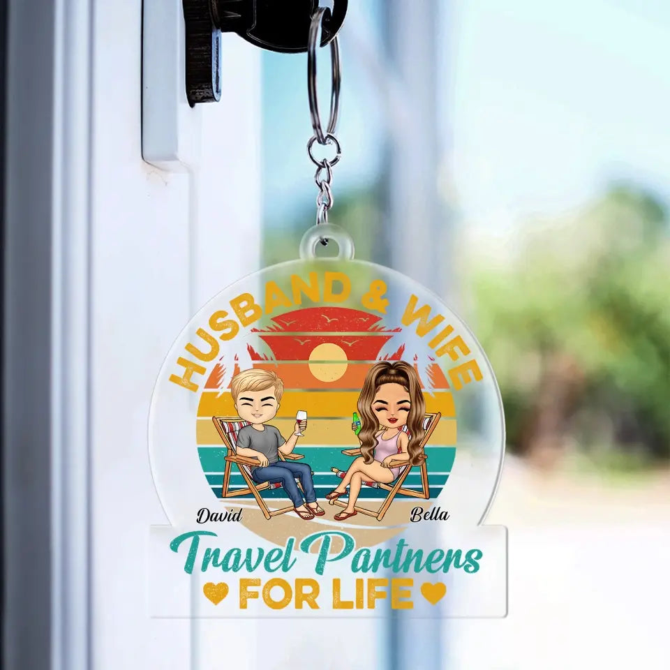 Husband And Wife Travel Partners For Life Beach Traveling Couple - Personalized Custom Acrylic Keychain