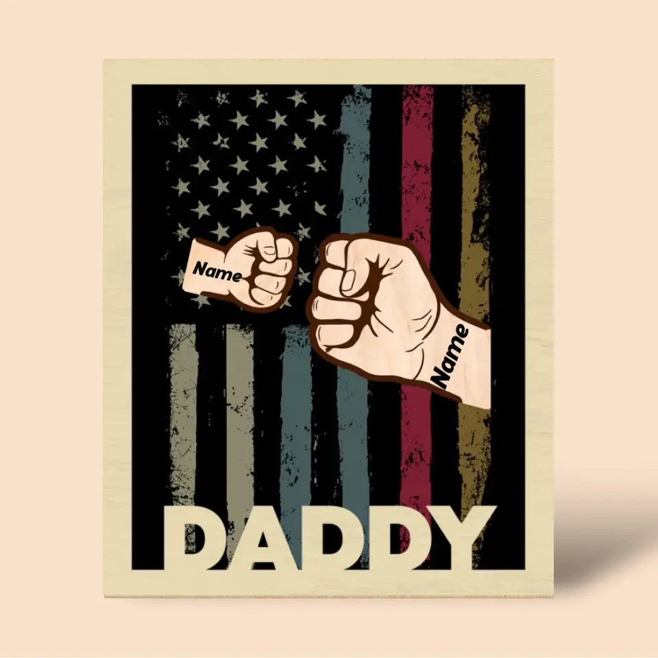 Daddy Grandpa With Kids Fist Bump - Personalized Wood Sign - Best Gift for Father's Day