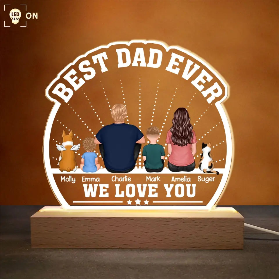 Best Dad Ever - Personalized 3D LED Light Wooden Base - Happy Father's Day