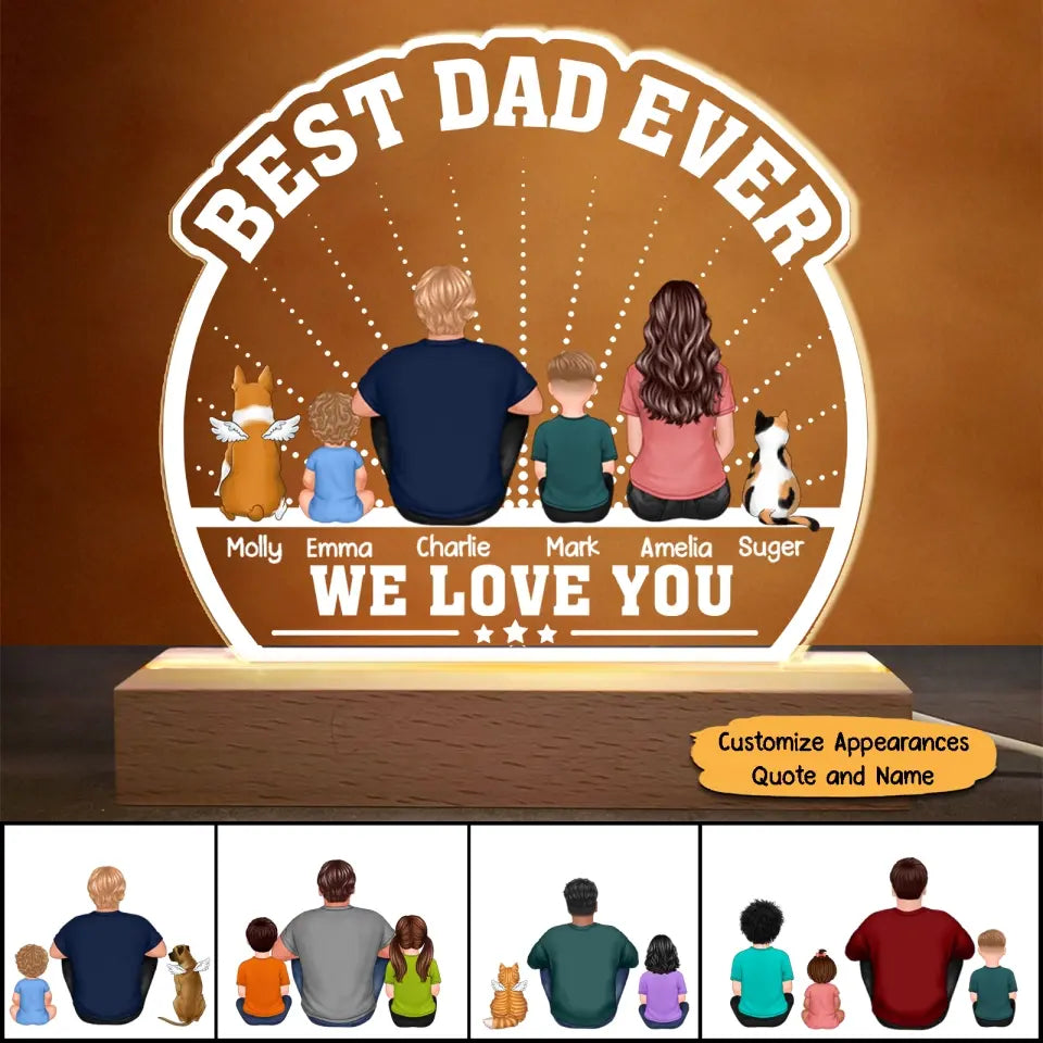 Best Dad Ever - Personalized 3D LED Light Wooden Base - Happy Father's Day