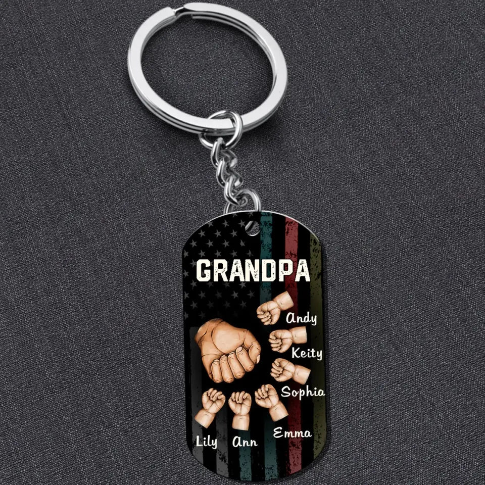 Grandpa, Papa, Daddy Hands Print Love Kids Personalized Dog Tag Keychain