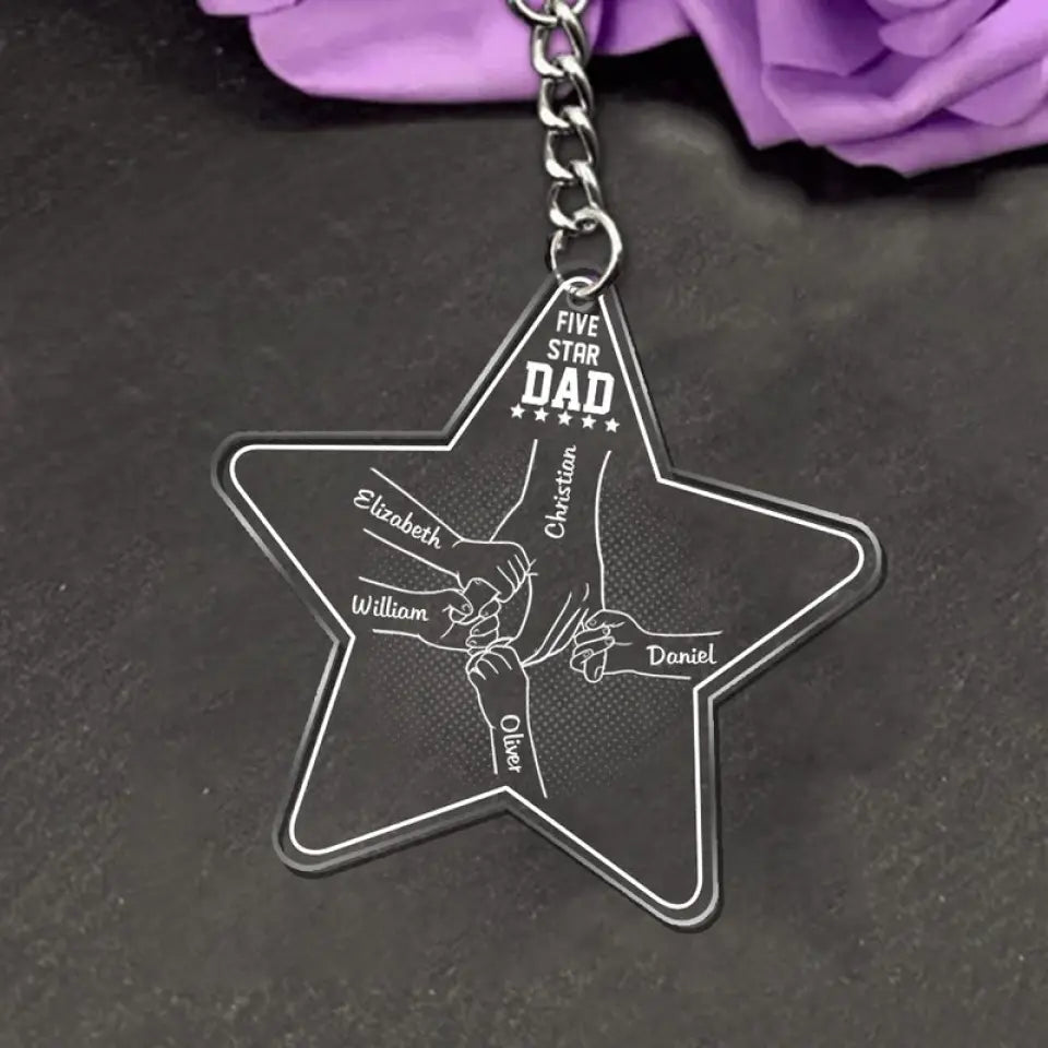 Five Star Dad Of Us - Family Personalized Custom Five Star Acrylic Keychain Father's Day, Birthday Gift For Dad