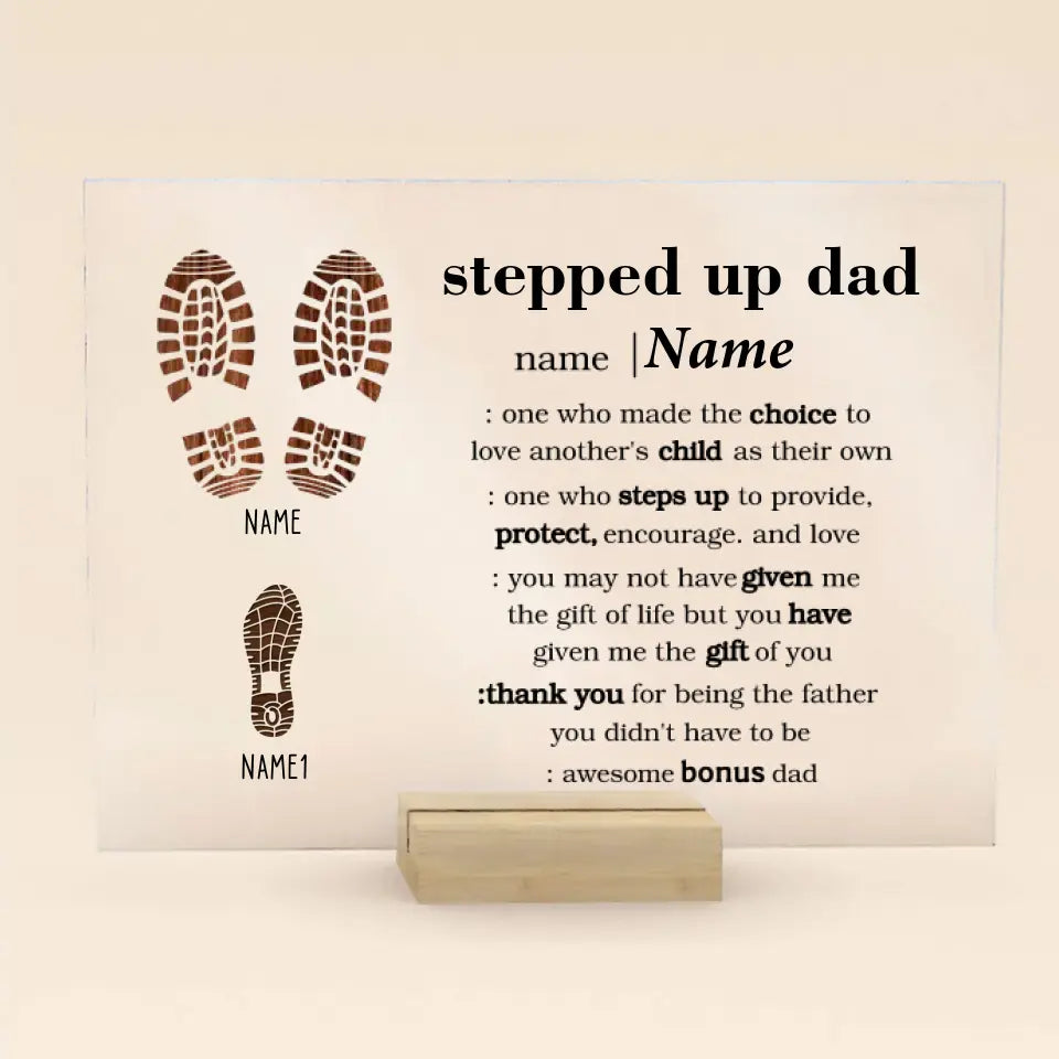 Shoes Print Stepped Up Dad Thank You - Personalized Acrylic Plaque - Best Gift For Father